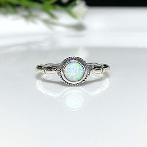 Vintage Sterling Silber Weißer Opal Ring Größe 7
