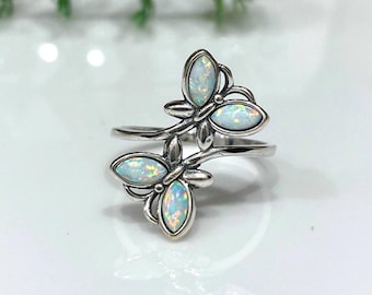 Vintage Sterling Silver Fire Opal Butterfly Ring Size 9