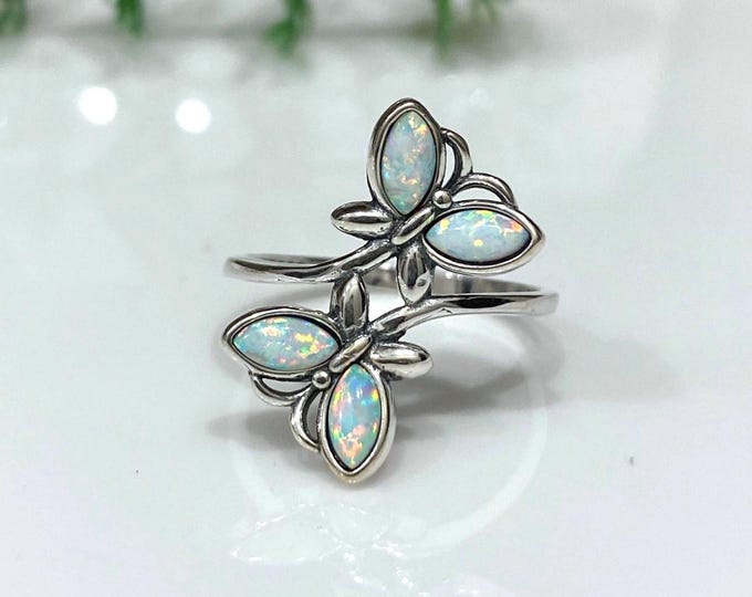 Vintage Sterling Silver Fire Opal Butterfly Ring Size 9