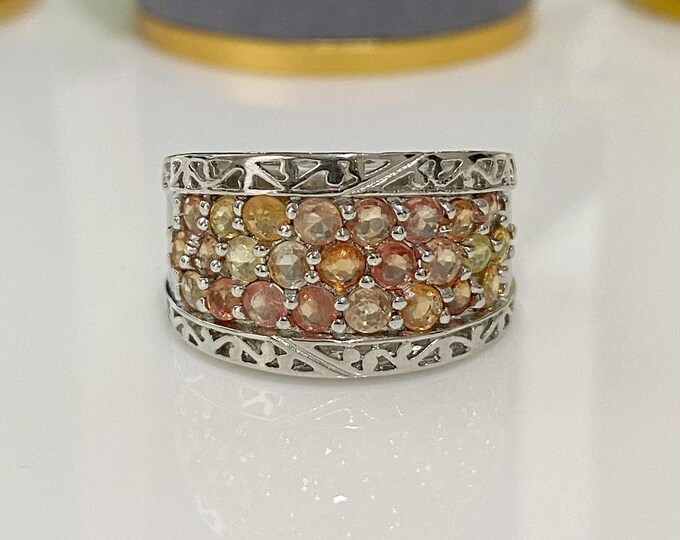 Vintage Sterling Silver Natural Sapphire Filigree Band Ring Size 6 3/4