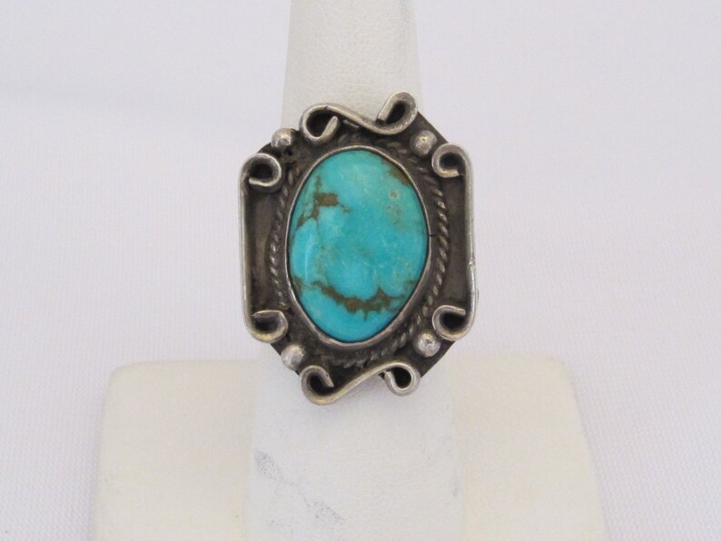 Vintage Sterling Silver Natural Turquoise Ring Size 7.5