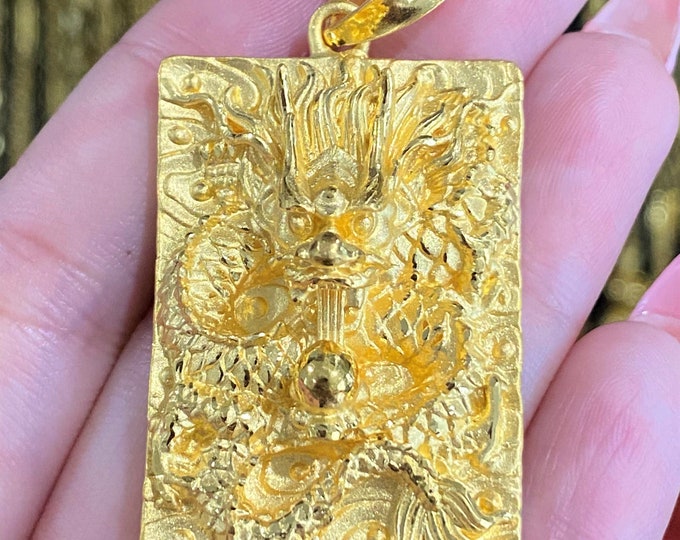 9999 Pure 24k Gold 3D Dragon Vintage Pendant.