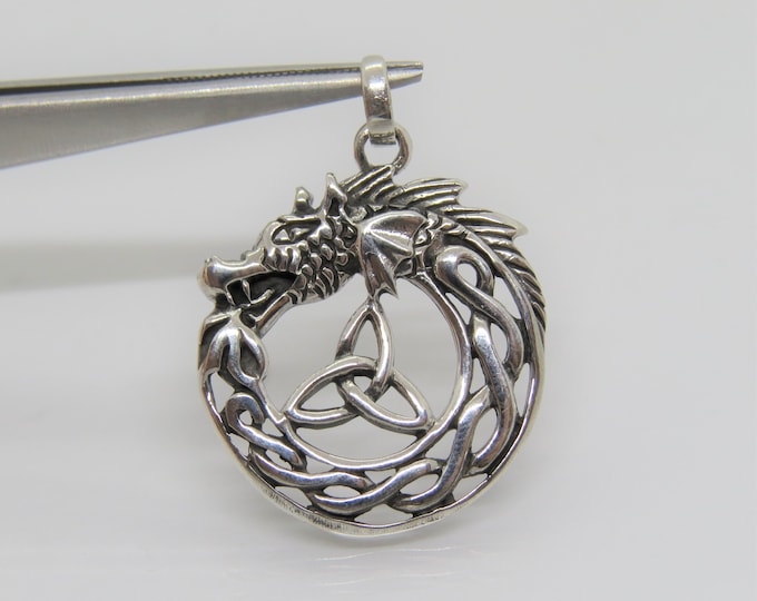 Vintage Sterling Silver CELTIC Dragon Charm Pendant