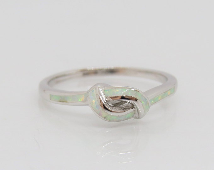 Sterling Silver White Opal Knot Ring Size 7
