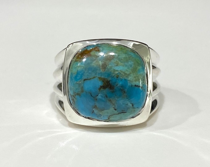 Vintage Sterling Silver Natural Turquoise Men's Ring Size 10