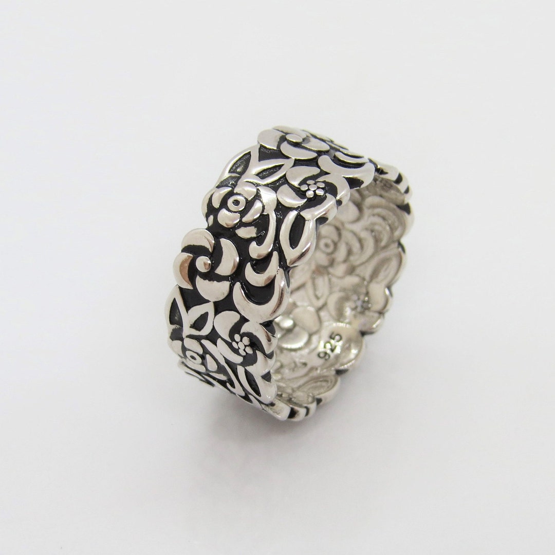 Bague Vintage En Argent Massif 925 Avec Motif Fleurs - Taille 52