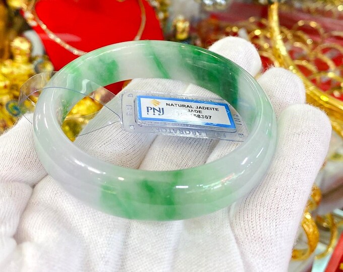 Translucent Natural Green, Lavender White Jadeite Jade Vintage Bangle Bracelet 63.1MM