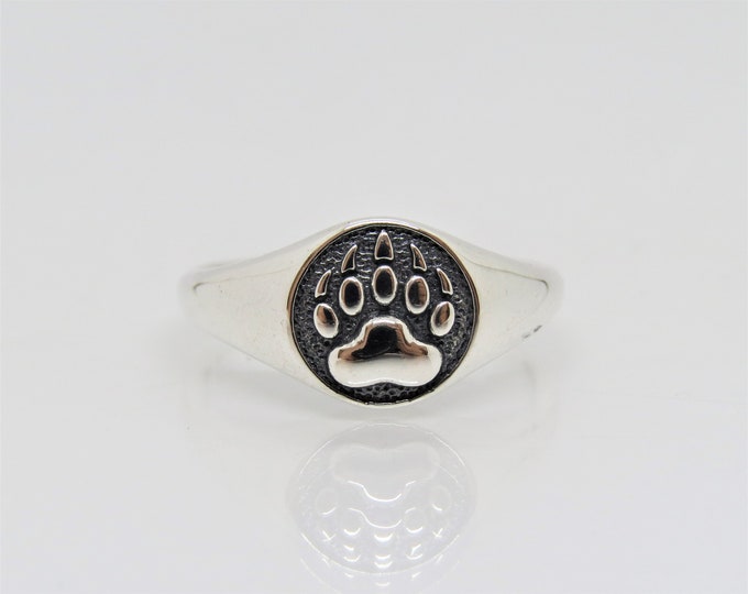Vintage Sterling Silver Paw Dome Ring Size 8