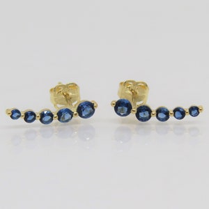 Vintage 14K Solid Yellow Gold Blue Sapphire Earrings
