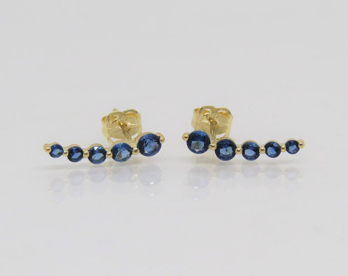 Vintage 14K Solid Yellow Gold Blue Sapphire Earrings
