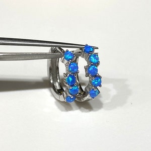 Sterling Silver Blue Opal Hoop Earrings 11.4MM
