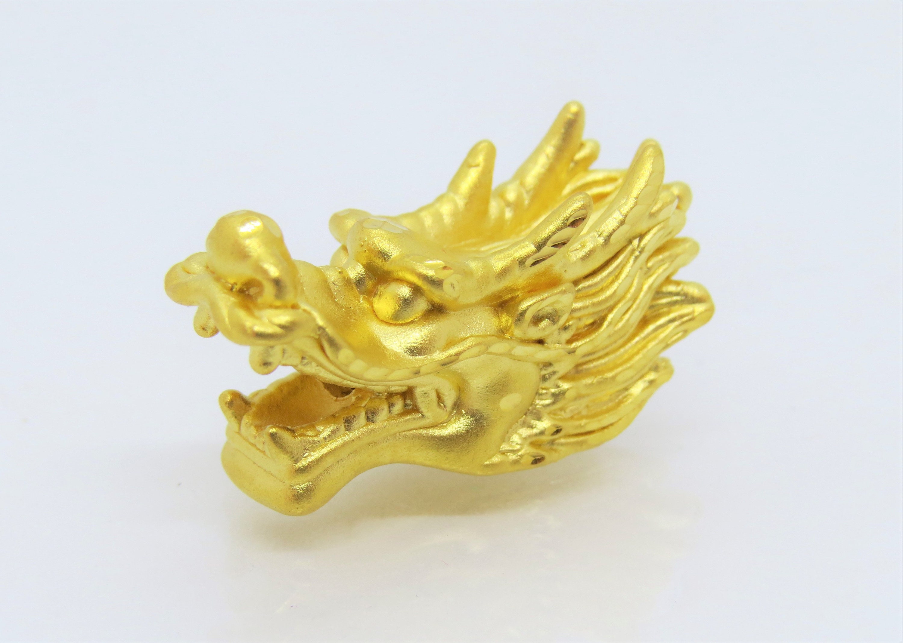 1pcs Real Pure 24k Yellow Gold 3D Dragon Head Lucky Charms Loose  Bead/0.2-0.3g