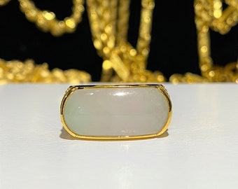 Vintage 18K Gold Natural Lavender Jadeite & Topaz Saddle Ring - Size 8