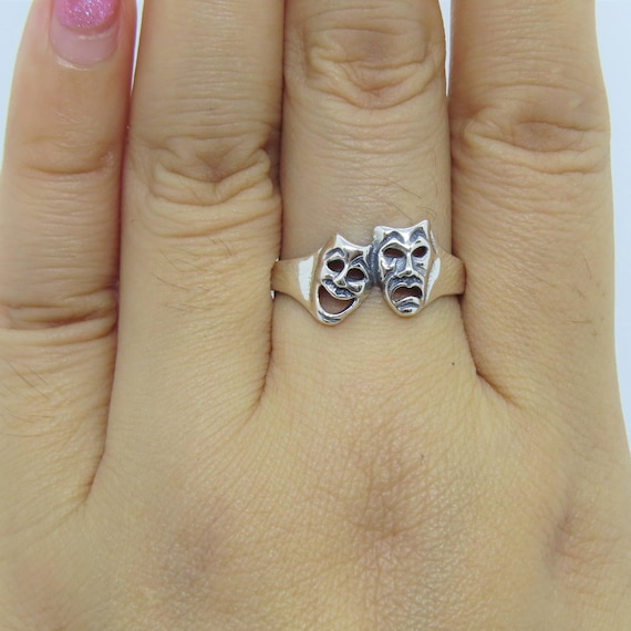 Vintage Sterling Silver Happy Sad Face Ring Size 8 - Etsy