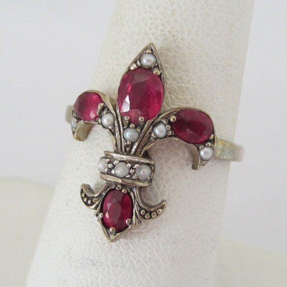 Vintage Sterling Silver Genuine Ruby & Seed Pearl… - image 4