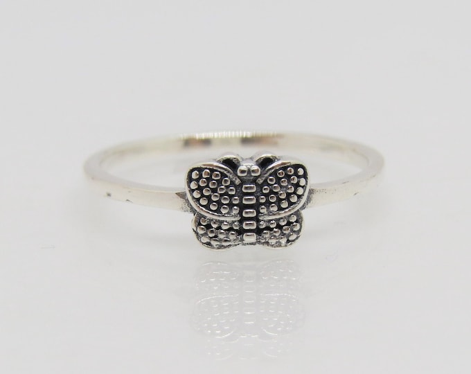 Vintage Sterling Silver Butterfly Thin Band Ring Size 7