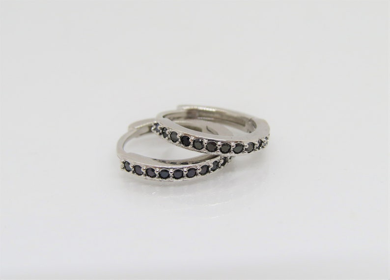 Vintage Sterling Silver Black Sapphire Hoop Earrings