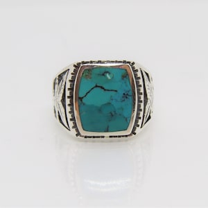 Vintage sterlingzilveren natuurlijke turquoise kolibrie ring maat 12