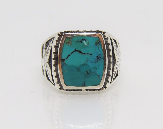 Vintage Sterling Silver Natural Turquoise Hummingbird Ring Size 12