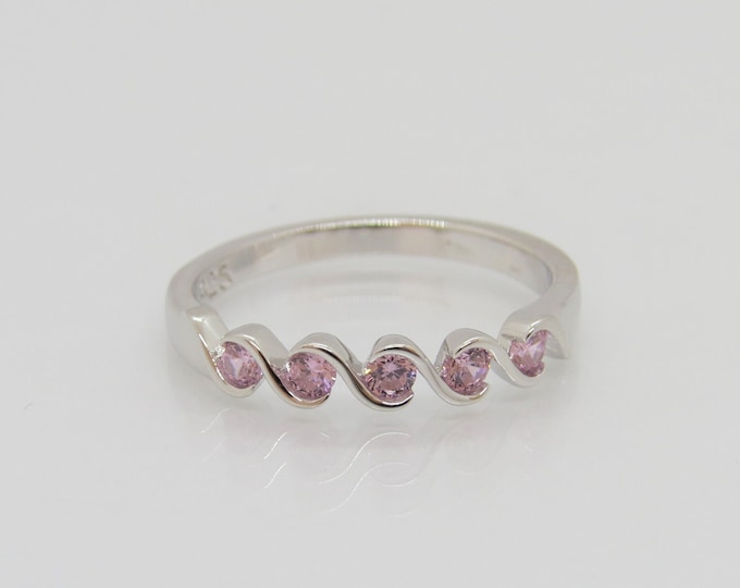 Vintage Sterling Silver Pink Sapphire Band Ring.
