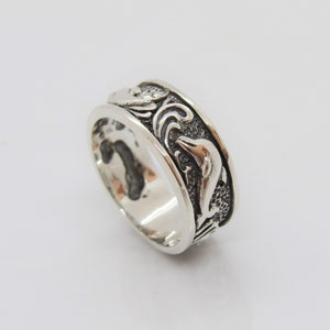 Vintage Sterling Silver Dolphin Band Ring Size 10
