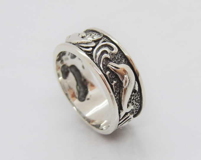 Vintage Sterling Silver Dolphin Band Ring Size 10