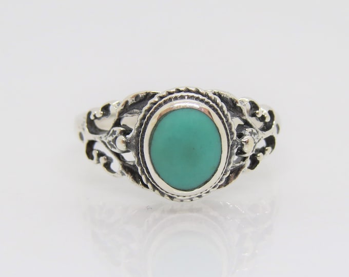 Vintage Sterling Silver Turquoise Leaf Filigree Ring Size 9