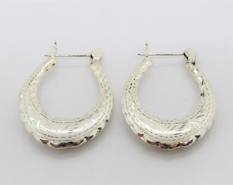 Vintage Sterling Silver Carved Hoop Earrings