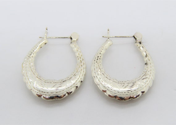 Vintage Sterling Silver Carved Hoop Earrings
