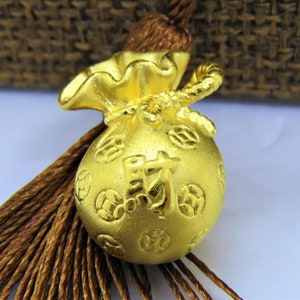 Ciondolo vintage a forma di sacco portafortuna 3D in oro puro 24k 999