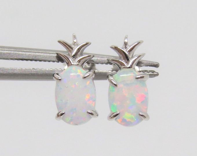 Vintage Sterling Silver White Opal Pineapple Earrings