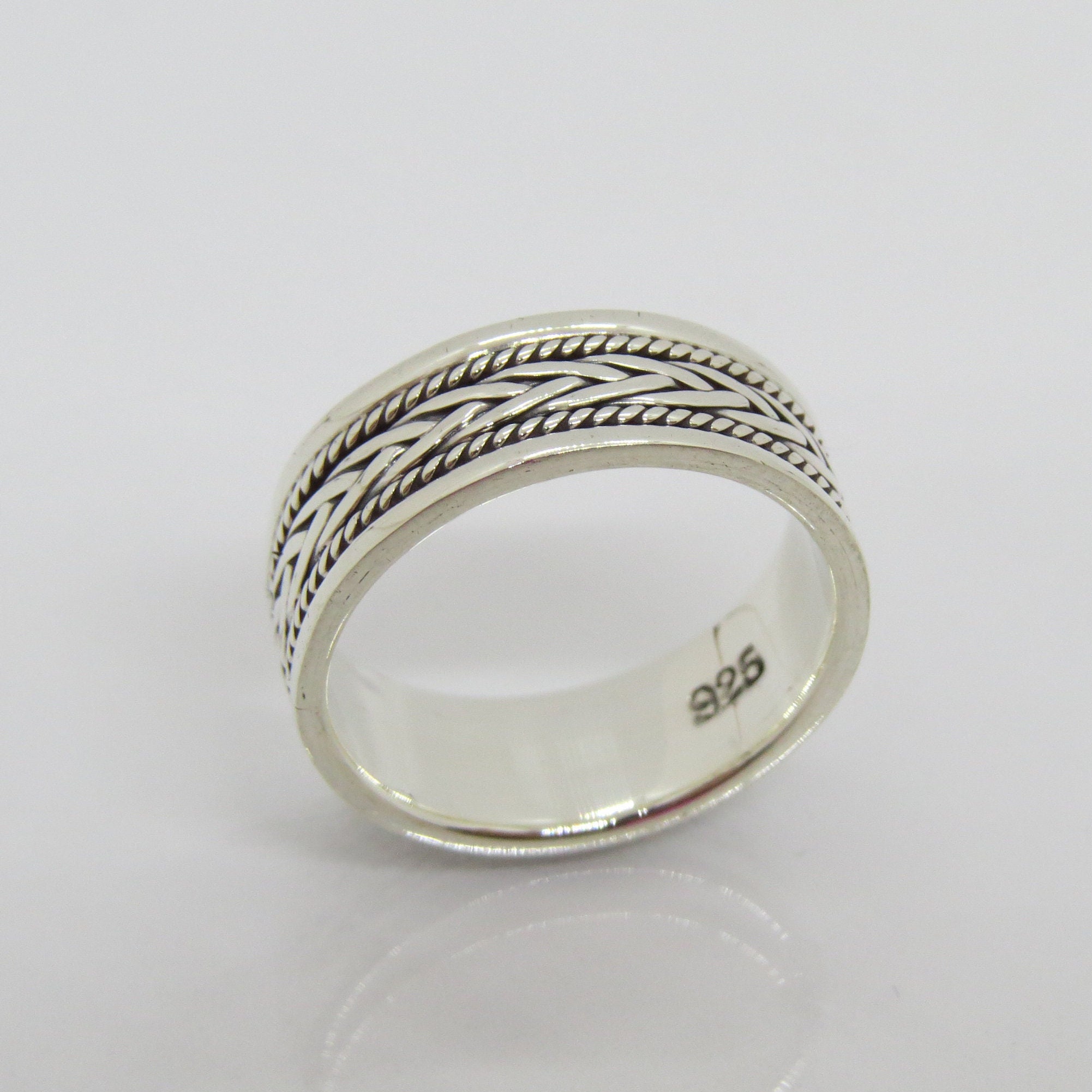 ·925 Sterling Silver Bali 16 mm Wide Cigar Band Ring Size 6,7,8,9