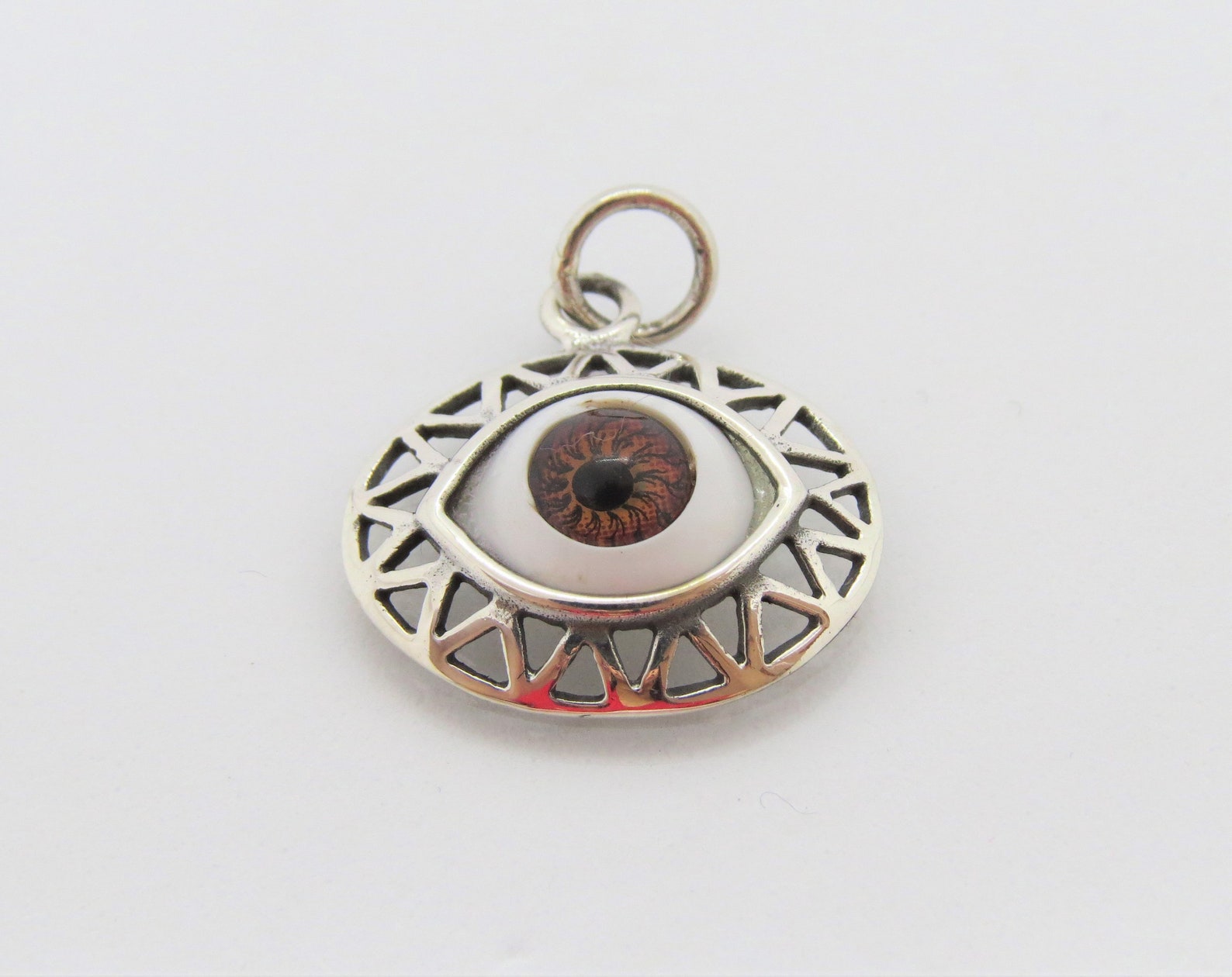 Vintage Sterling Silver Evil Eye Brown Charm Pendant Etsy