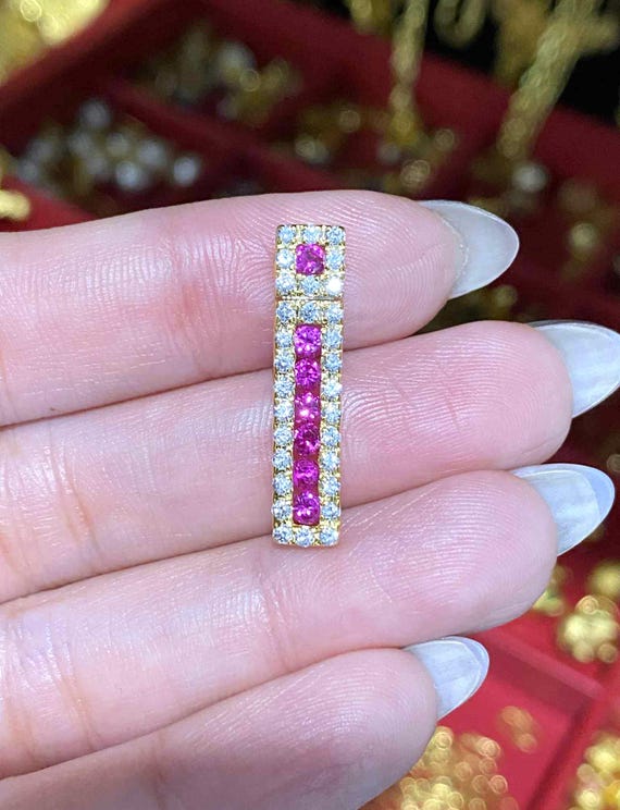 Vintage 14K Solid Gold Ruby, White Topaz Pendant. - image 4