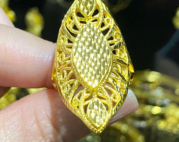 24K 999 Pure Gold Filigree Vintage Long Ring Size 7.5