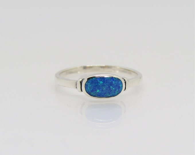 Vintage Sterling Silver Blue Opal Ring Size 7