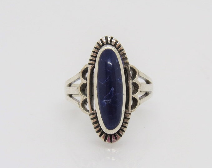 Vintage Southwestern Sterling Silver Blue Cabochon Ring Size 7