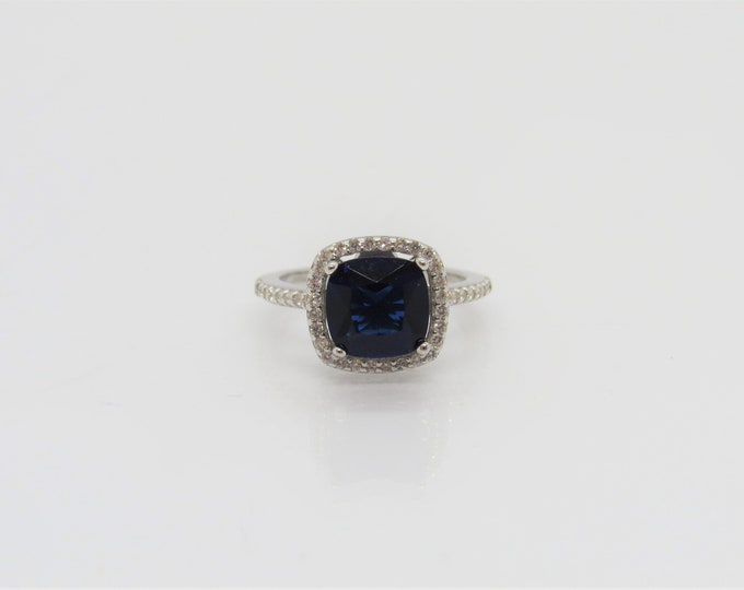 Vintage Sterling Silver Blue Sapphire & White Topaz Ring Size 7