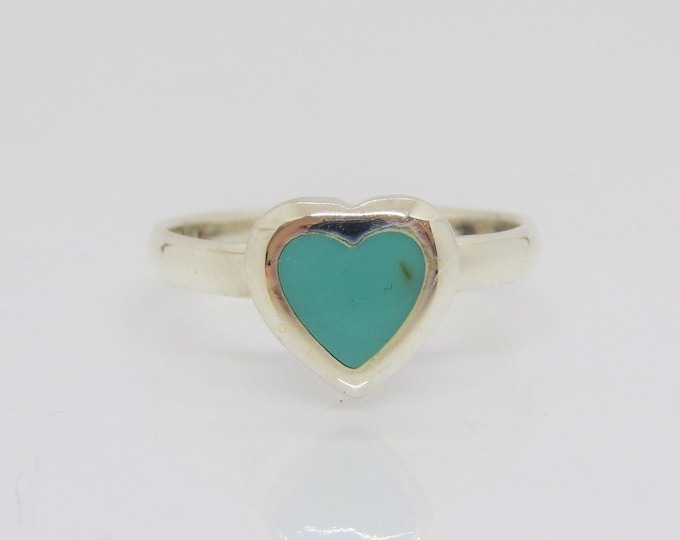 Vintage Sterling Silver Turquoise Heart Ring Size 6