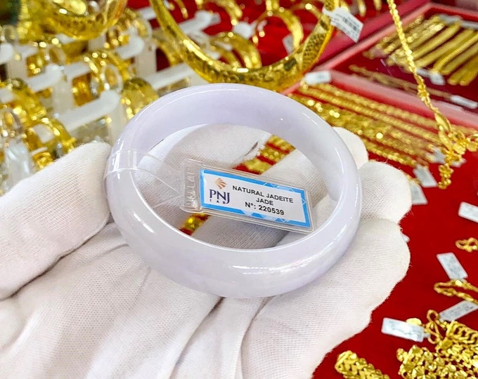 Translucent Natural Lavender, White Jadeite Jade Vintage Bangle Bracelet 59.7MM