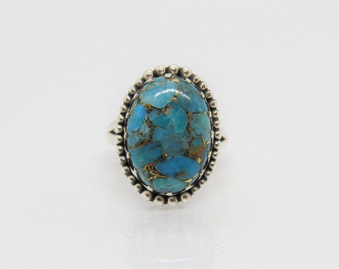 Vintage Sterling Silver Natural Turquoise Dome Ring Size 6