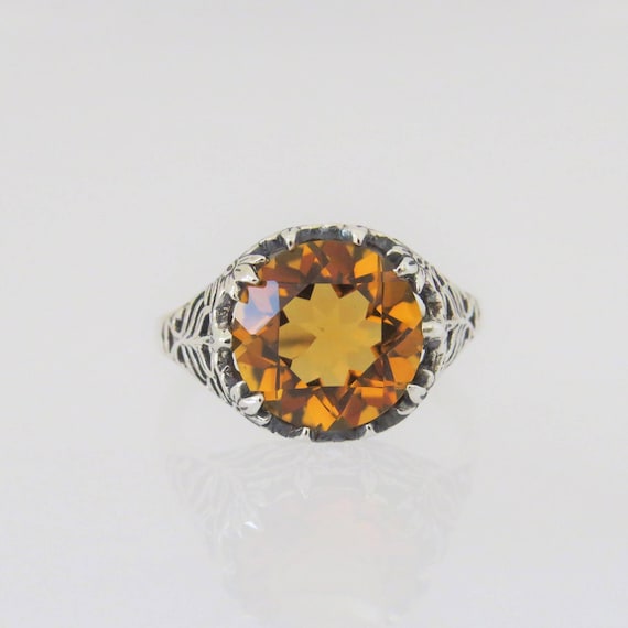 Vintage Sterling Silver Round cut Yellow Citrine … - image 1