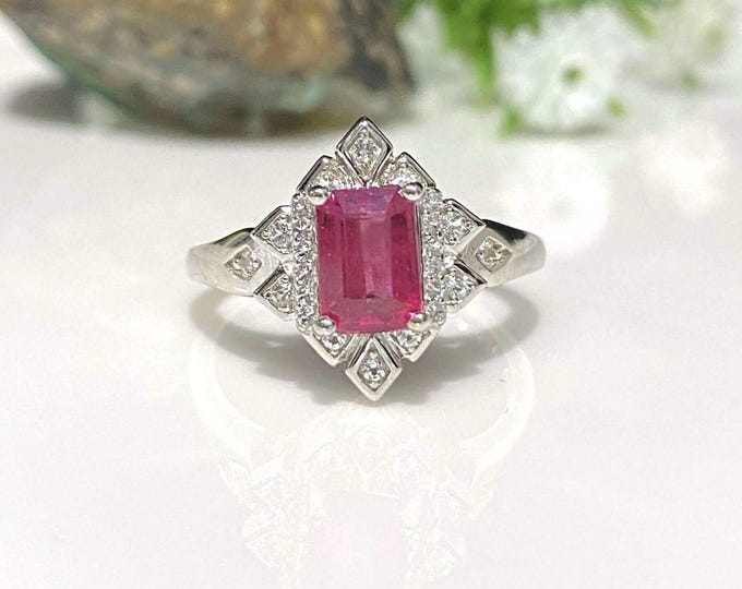 Vintage Sterling Silver 1.06ct Natural Ruby & White Topaz Ring Size 7