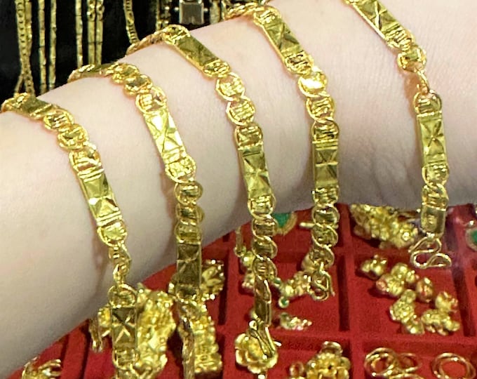 23K 980 Solid Gold Link Chain Bracelet 6 1/2'', 7''