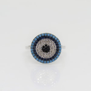 Vintage Sterling Silver Mixed Gemstones Evil Eye Dome Ring Size 8