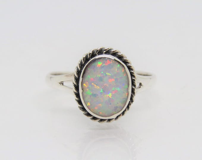Vintage  Sterling Silver White Opal Ring Size 8