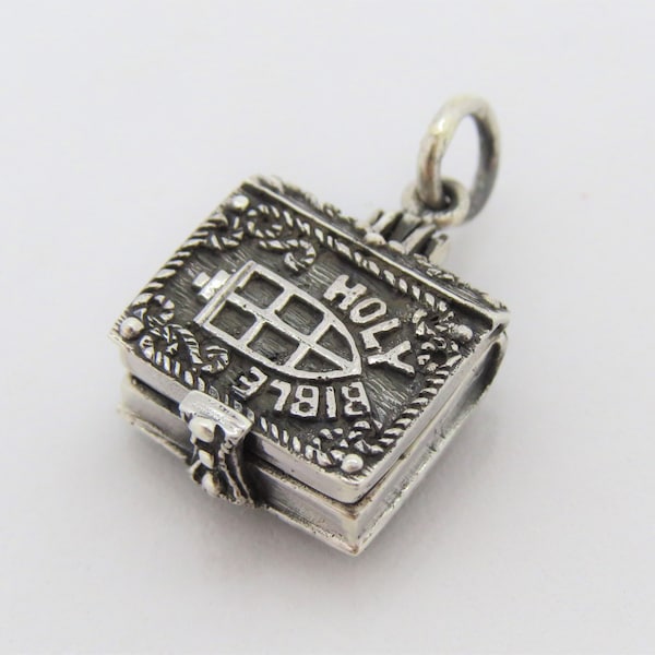 Ciondolo vintage in argento sterling con agrifoglio e Bibbia