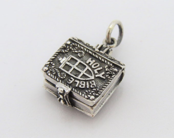 Vintage Sterling Silver Holly Bible Pendant