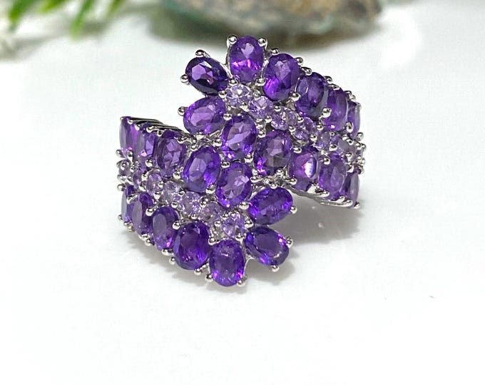 Vintage Sterling Silver Natural Oval cut Amethyst Ring Size 7.5