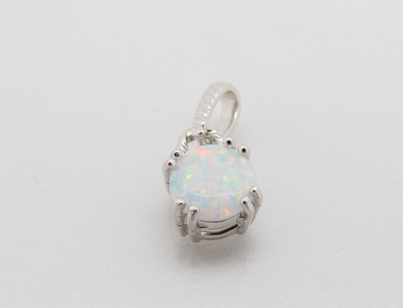 Vintage Sterling Silver Round cut White Opal Pend… - image 3